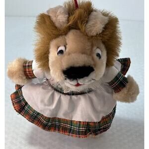 VTG 7.5” Anthropomorphic Lion‎ Wearing Country Plaid Dress Stuffed Animal Plush